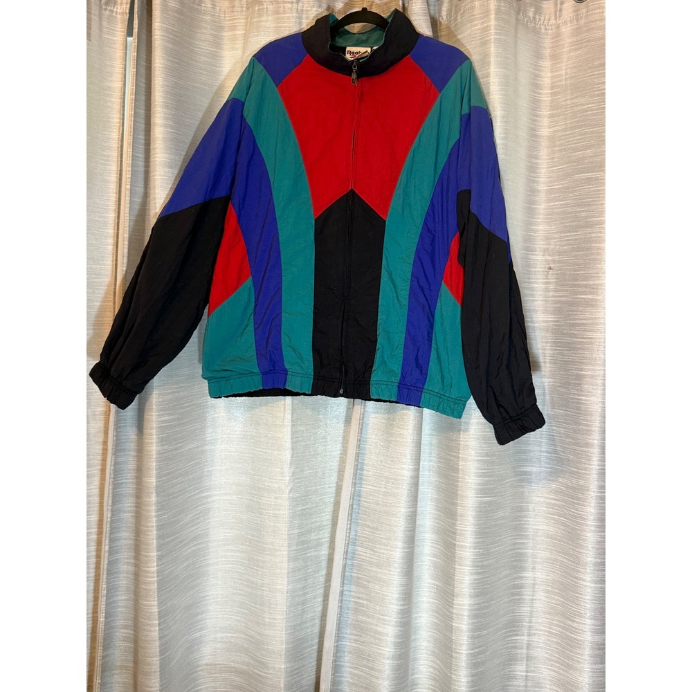 Vintage Reebok Windbreaker Jacket Multicolor 90s Colorblock Mesh Lined Zip Sz XL